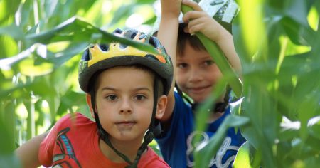 children with bike helmets